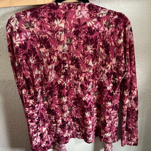 Garnet Hill 100% Merino Wool Open Front Print Cardigan M - Picture 2 of 3